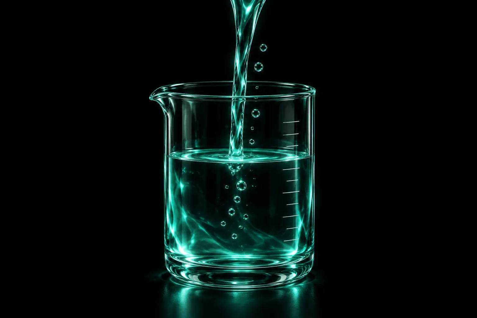 Mint liquid pouring into a glass vessel